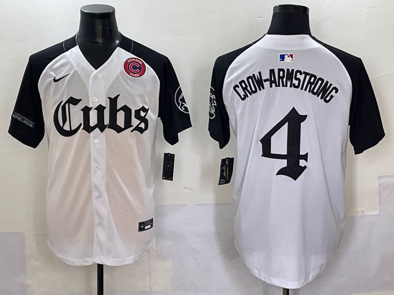 Men 2025 Chicago Cubs #4 Crow-Armstrong white black Five generations Joint Name Nike MLB Jersey style 12